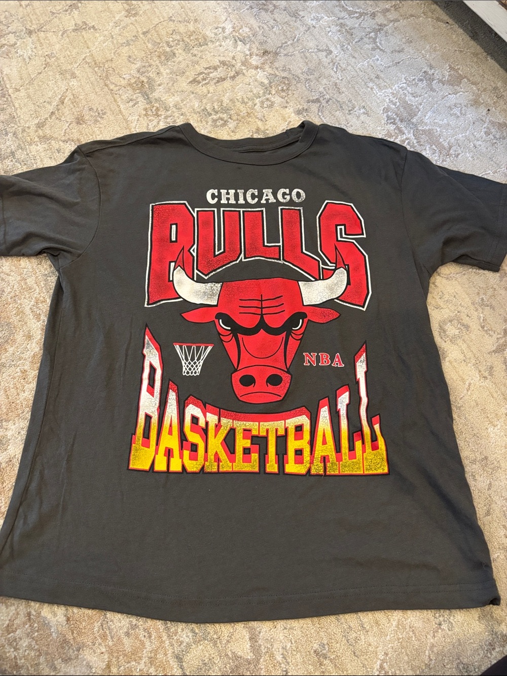 Graphic Basketball T-Shirt - Black with Red and Yellow Design